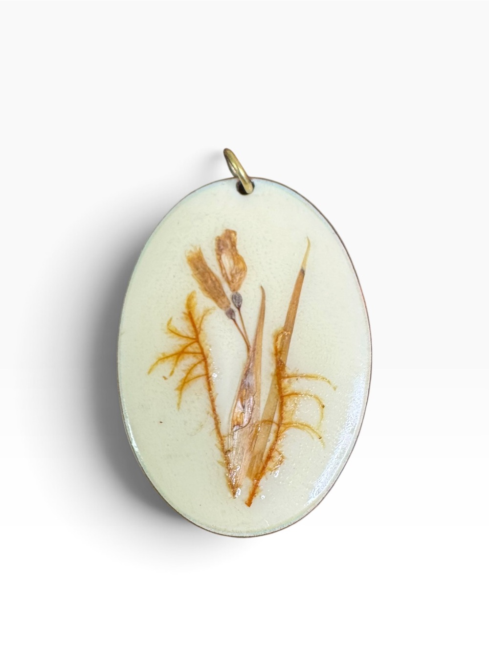 Vintage Cream and Gold Botanical Oval Pendant
